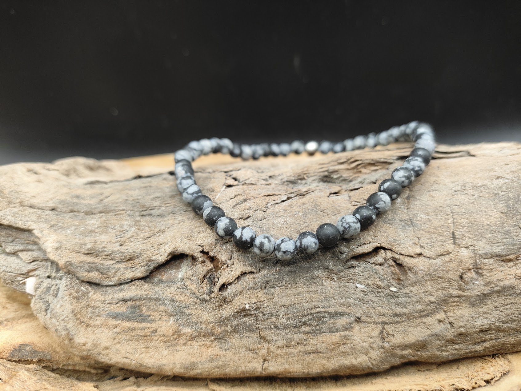 Snowflake Obsidiaan kralen armband
