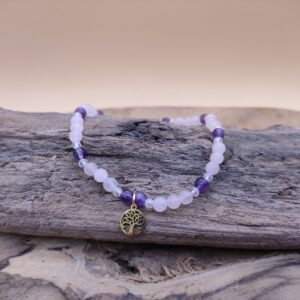 Edelsteen armbandje (Bergkristal, Ametist & Rozenkwarts)
