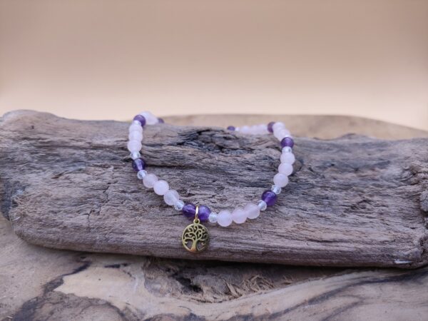 Edelsteen armbandje (Bergkristal, Ametist & Rozenkwarts)